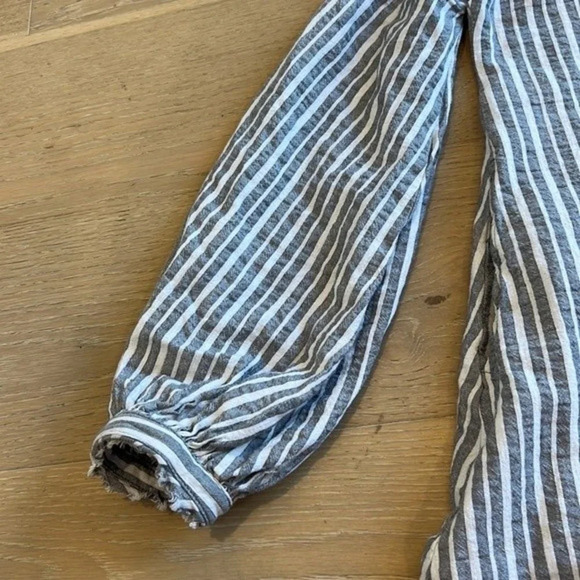 Women’s Striped Linen Blouse Top Cottagecore Coastal Beach Academia Art Teacher - Picture 8 of 10